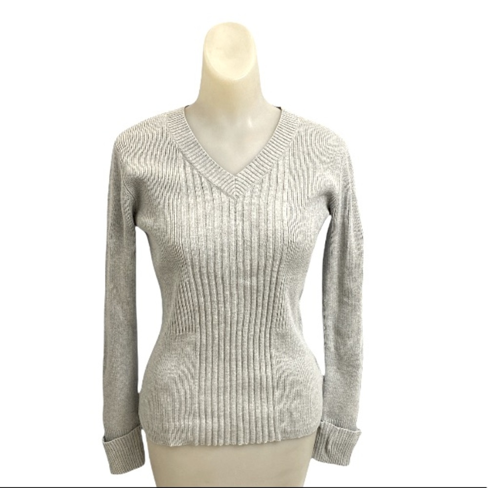 Vintage Calvin Klein Jeans Gray V-Neck Sweater Size Medium Neutral Classic - Picture 2 of 6